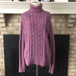 Relativity Lavender Cable Knot Chunky Studded Sweater size Large